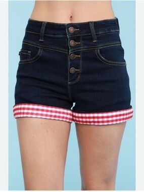 NWT Judy Blue Red Gingham Cuff Short High Waist Sz 1XL Stretch